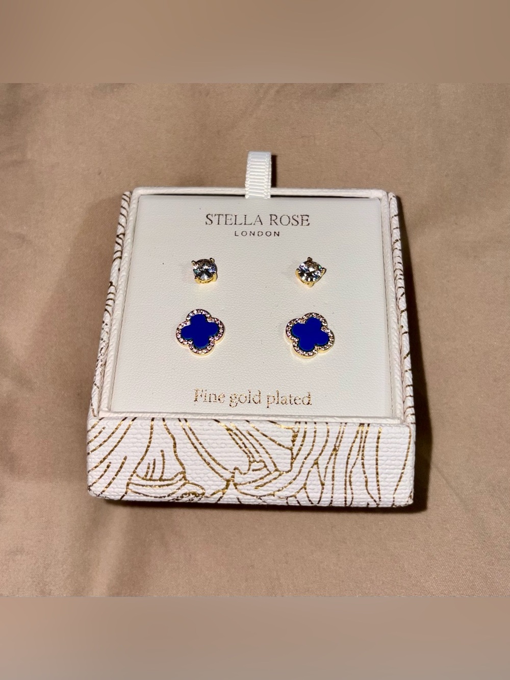 Stella Rose London Blue Clover Crystal Stud Earrings 2-Pair Set NIB